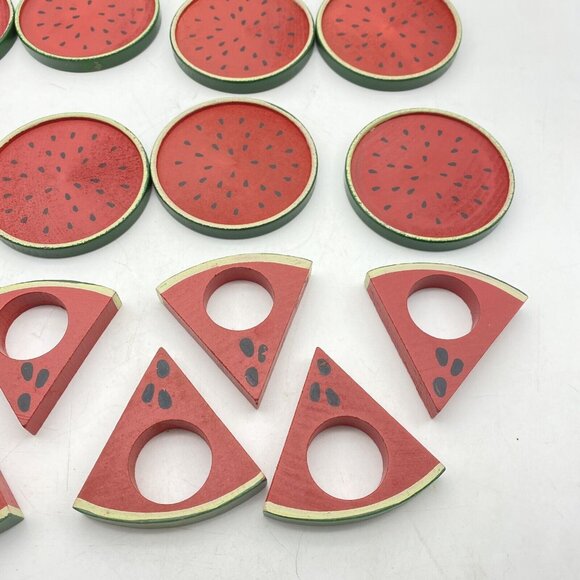 Vtg Watermelon Napkin Rings & Coasters Set 8 Each Summer Picnic Party Farrmhouse - Picture 4 of 9